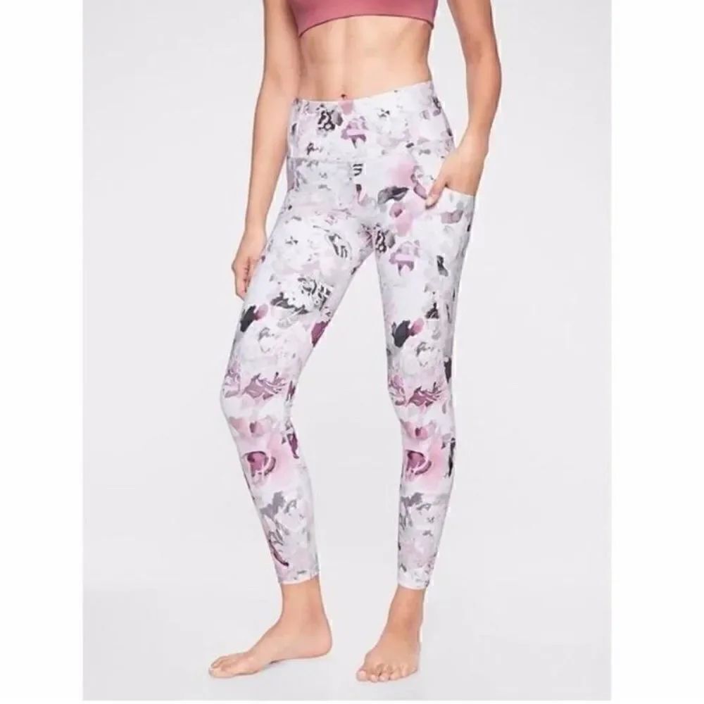 Athleta Stash Pocket Salutation Peony 7/8 Tight High Rise Leggings